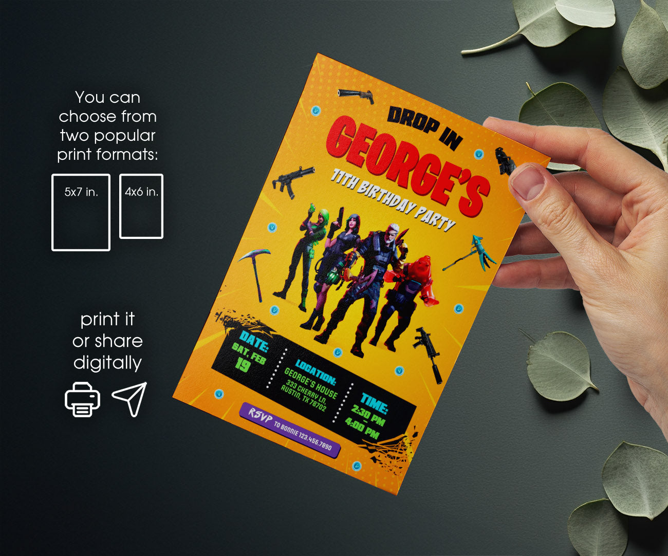 Fortnite Gamer customizable invitation template | Share or Print | boy | UK433