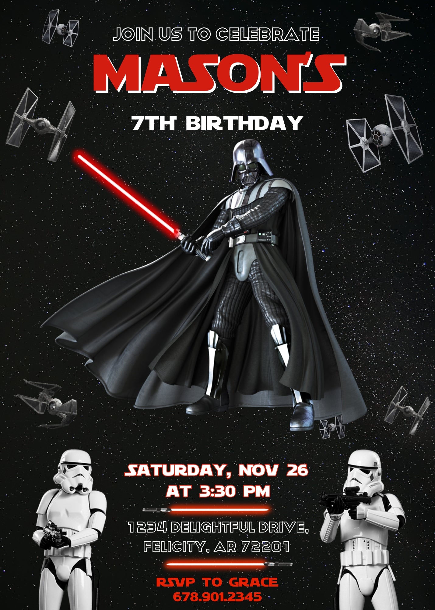 Star Wars Darth Vader customizable invitation template | Share or Print | boy | XQ132