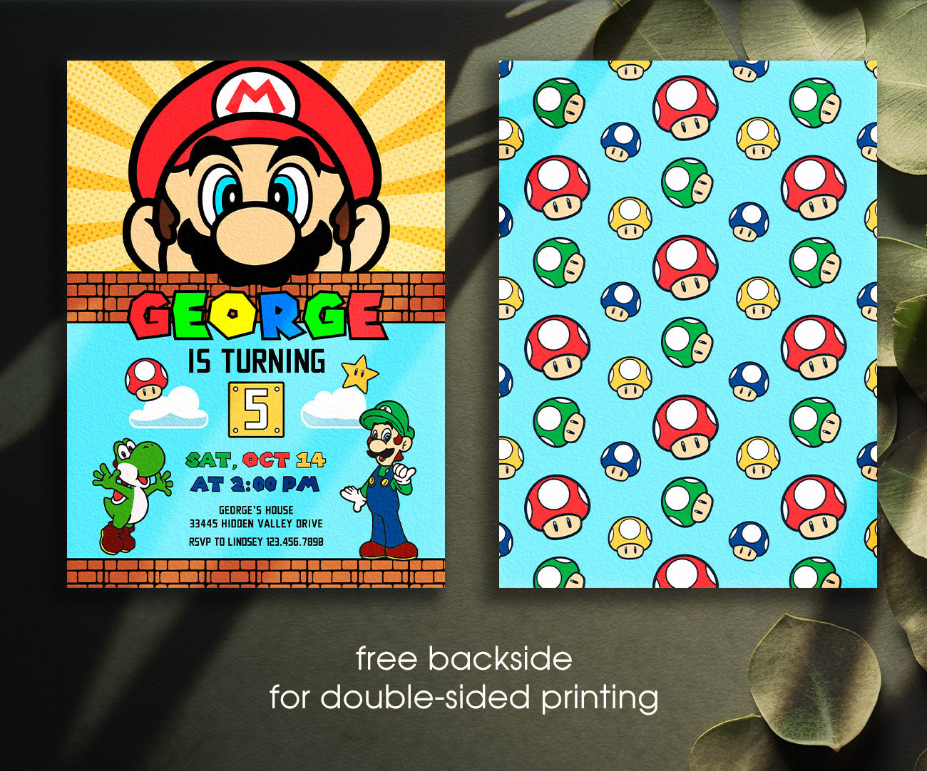 Super Mario Bros customizable invitation template | Share or Print | FY710