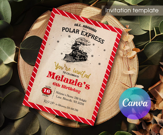 The Polar Express Christmass Train customizable invitation template | Share or Print | OI917