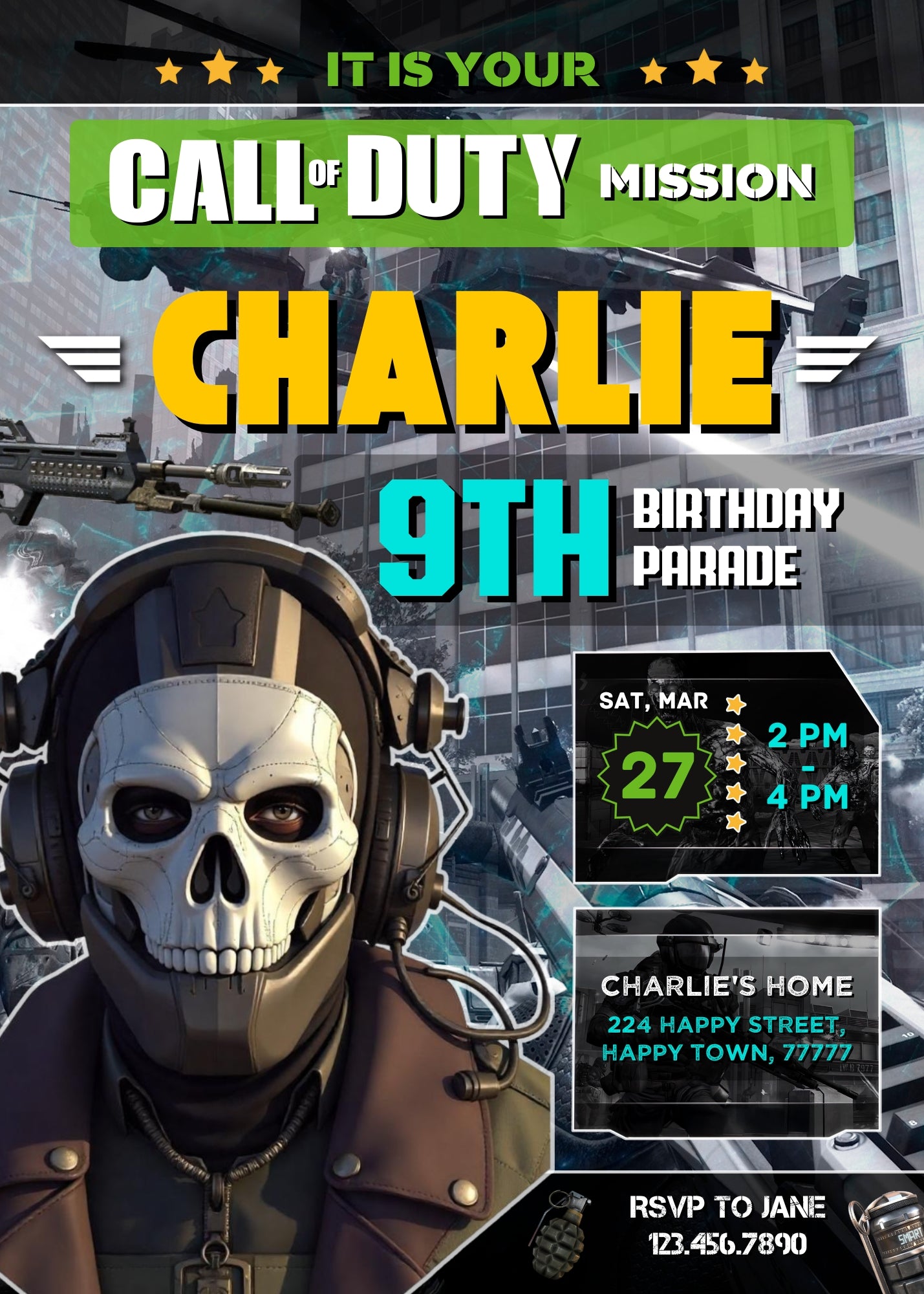 Call of Duty Gamer customizable invitation template | Share or Print | boy | HN415