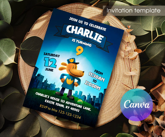 Dog Man Movie customizable invitation template | Share or Print | VS440