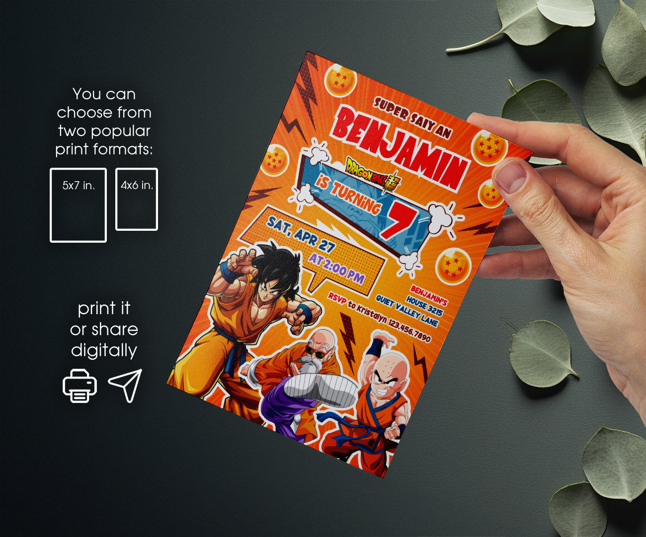 Dragon Ball Z Anime customizable invitation template | Share or Print | boy | RU261