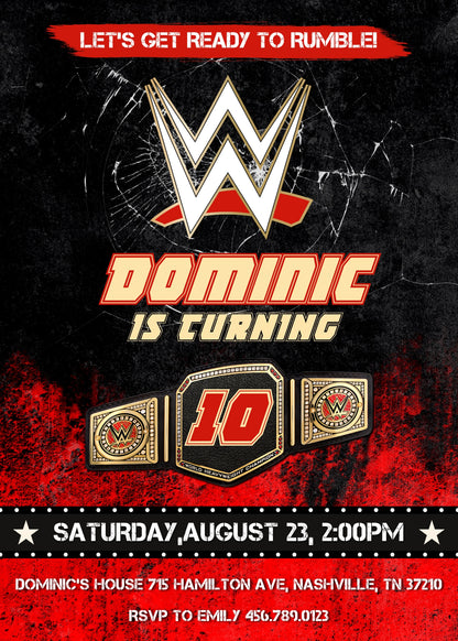 Wrestling WWE WrestleMania customizable invitation template | Share or Print | boy | QG072
