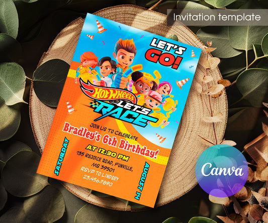 Hot Wheels Let's Race customizable invitation template | Share or Print | boy | MB628
