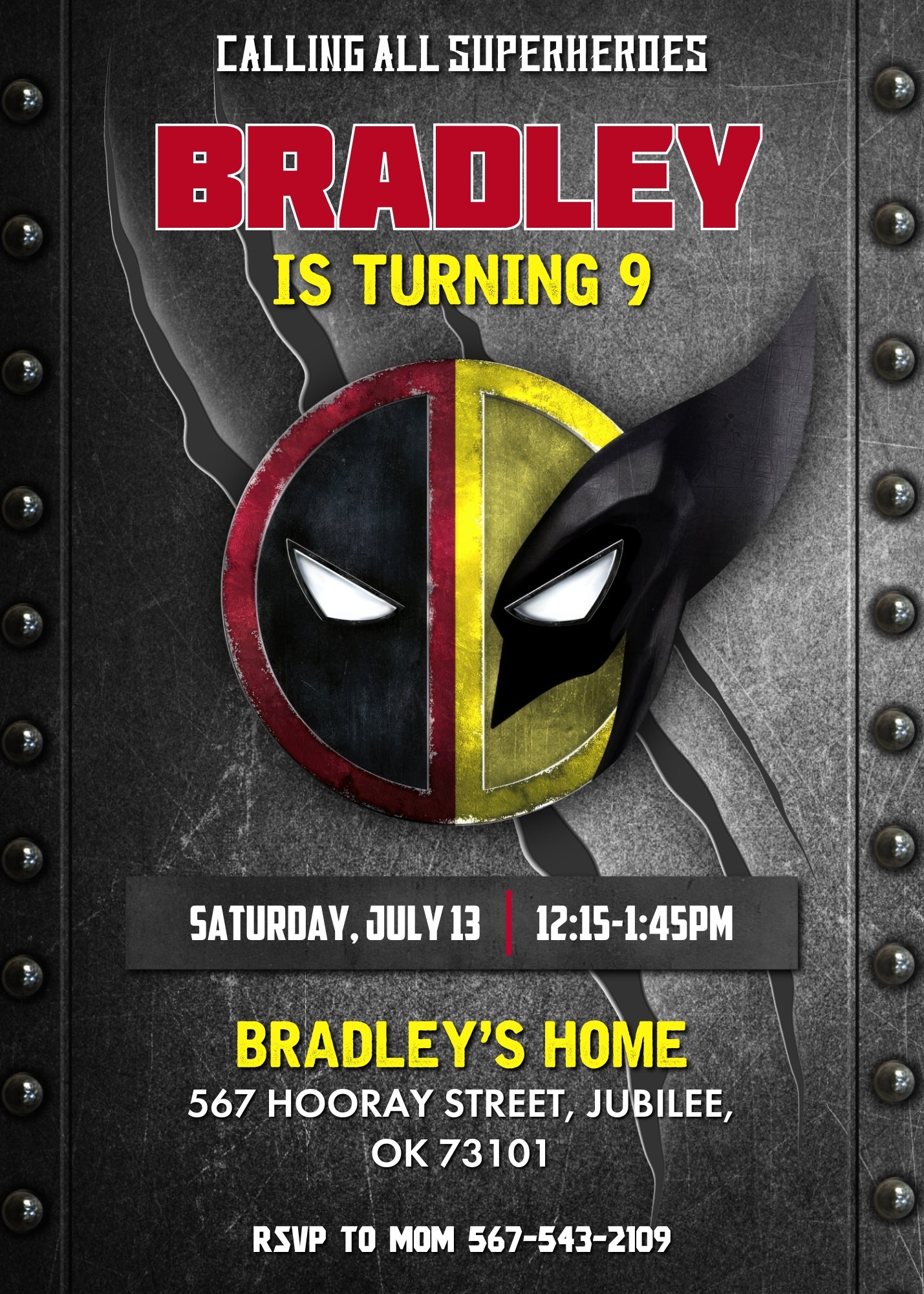 Deadpool Wolverine Marvel customizable invitation template | Share or Print | boy | HX325