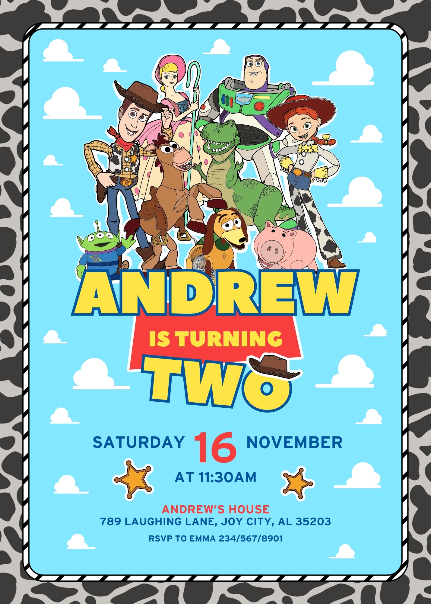 Toy Story Woody customizable invitation template | Share or Print | SU612