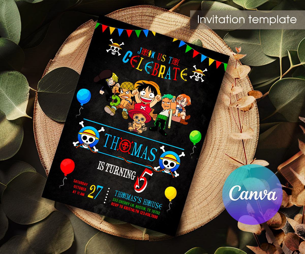One Piece Monkey D.Luffy Anime customizable invitation template | Share or Print | ID316