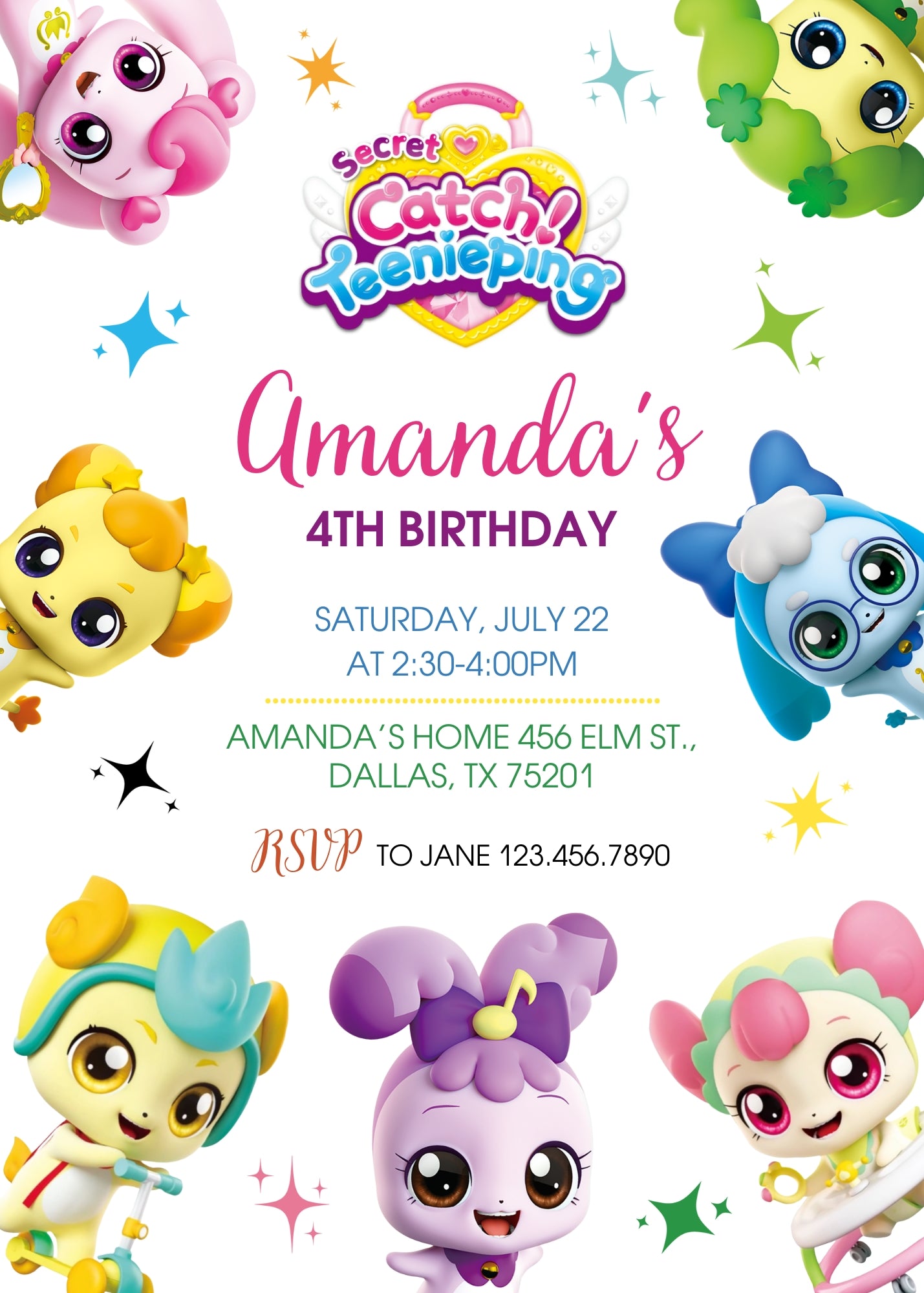 Catch Teenieping customizable invitation template | Share or Print | girl | KY045