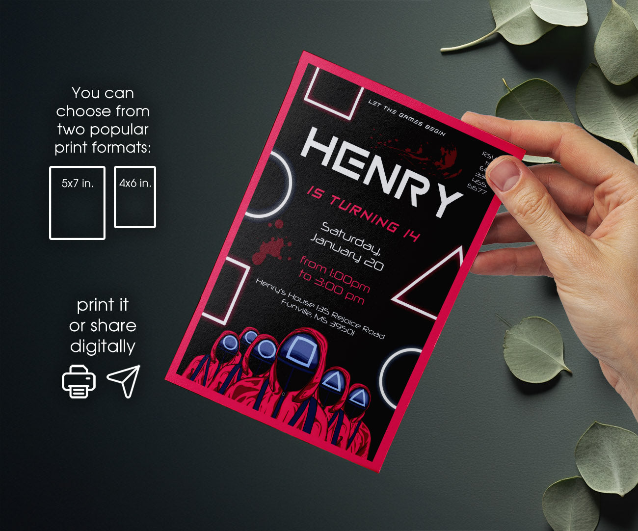 Squid Game customizable invitation template | Share or Print | RN920
