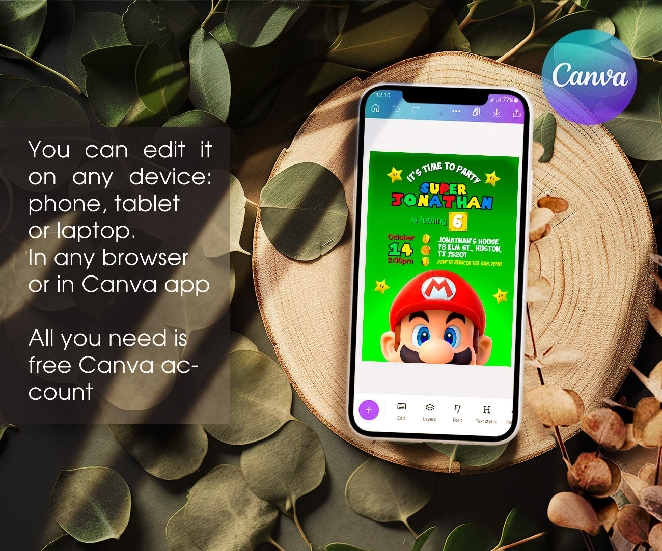 Super Mario Bros customizable invitation template | Share or Print | DL575