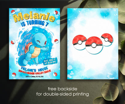 Squirtle Pokemon Anime customizable invitation template | Share or Print | XJ683
