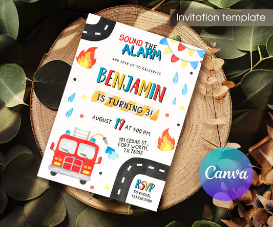 Firetruck Firefighter Fire Truck customizable invitation template | Share or Print | boy | FY130