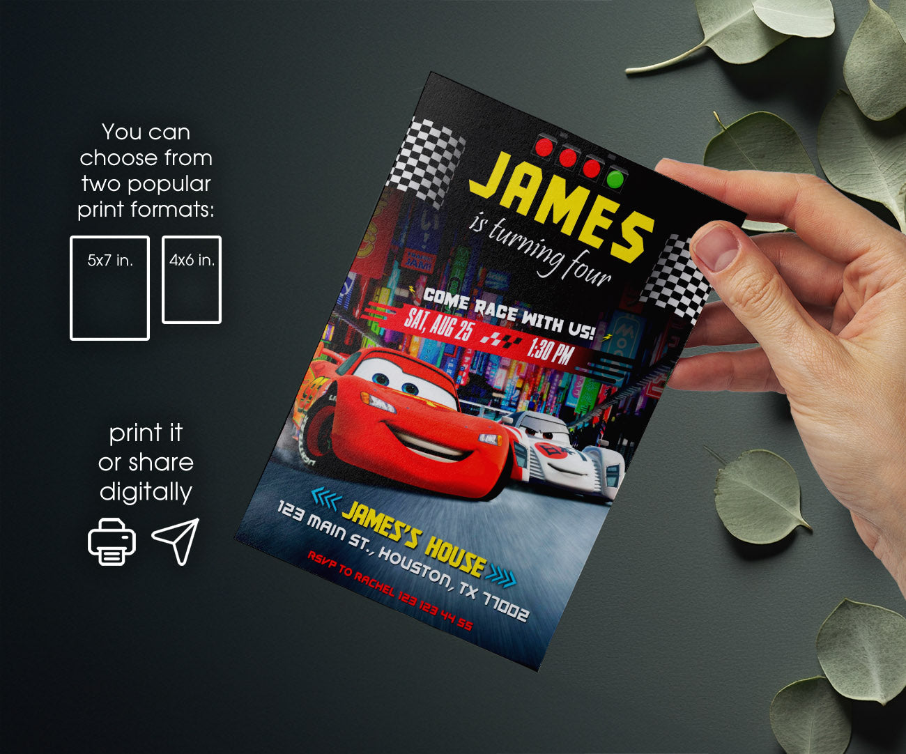 Cars Lightning McQueen customizable invitation template | Share or Print | boy | SK253