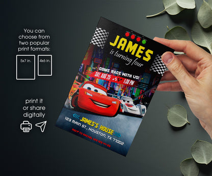 Cars Lightning McQueen customizable invitation template | Share or Print | boy | SK253