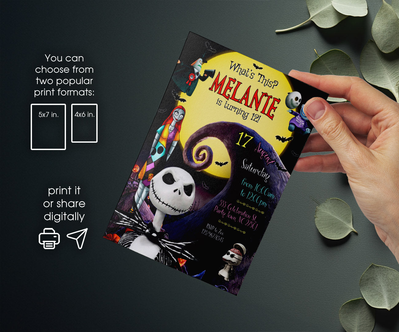 The Nightmare Before Christmas Halloween customizable invitation template | Share or Print | XA624