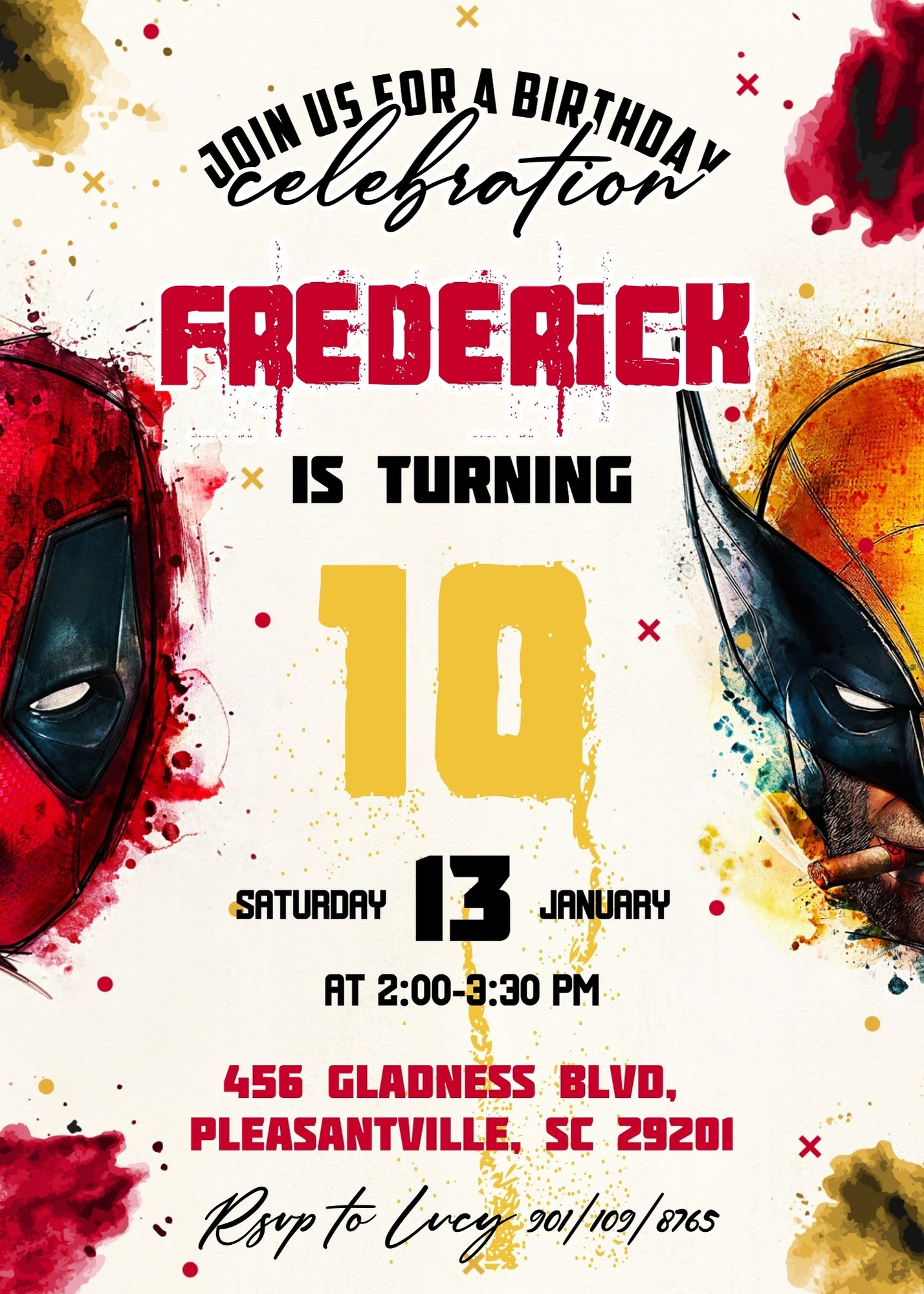 Deadpool Wolverine Marvel customizable invitation template | Share or Print | boy | RQ786