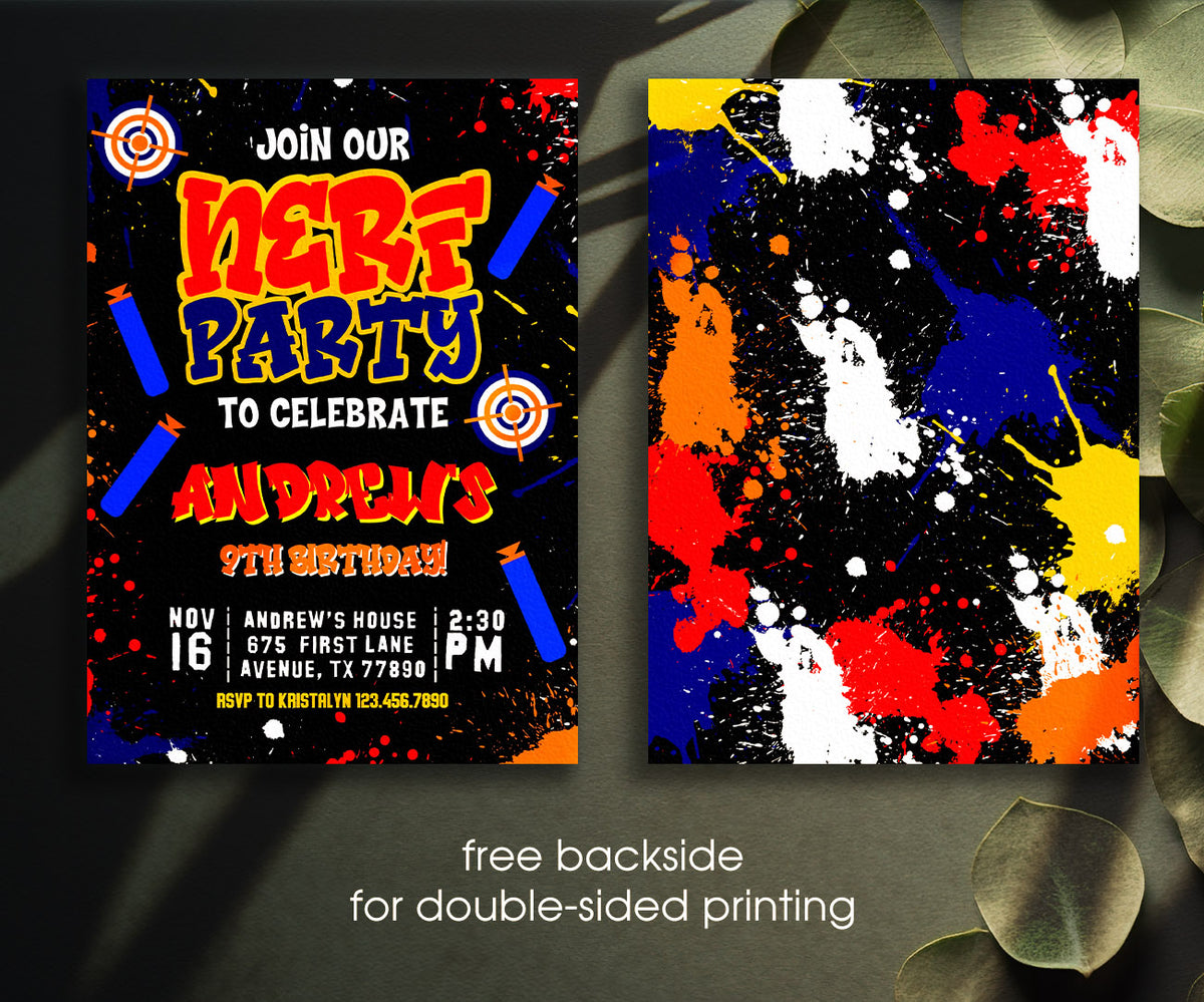 NERF Dart Wars customizable invitation template | Share or Print | boy | QA401