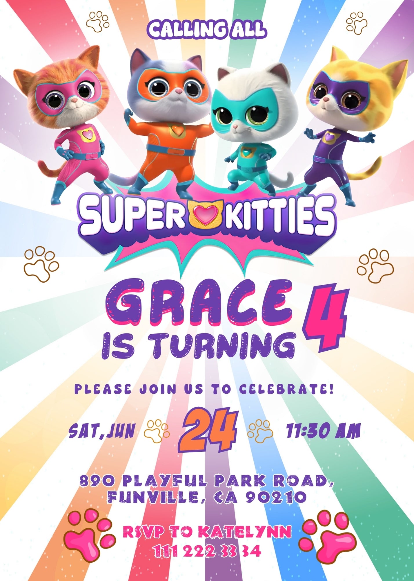SuperKitties customizable invitation template | Share or Print | DU029
