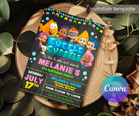 Bubble Guppies customizable invitation template | Share or Print | ZR717