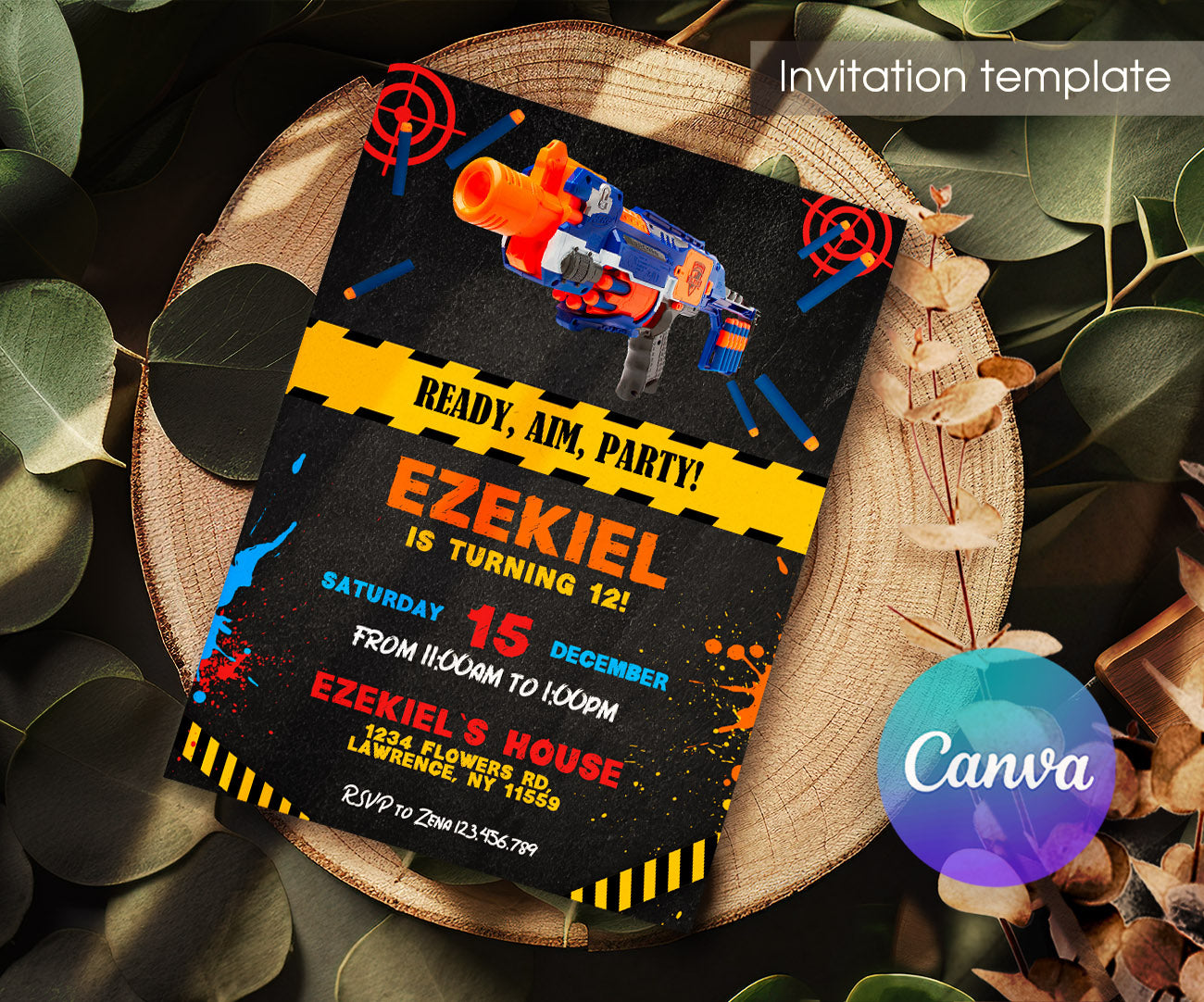 NERF Dart Wars customizable invitation template | Share or Print | boy | HX406