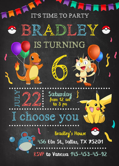Pokemon Pikachu customizable invitation template | Share or Print | IX560