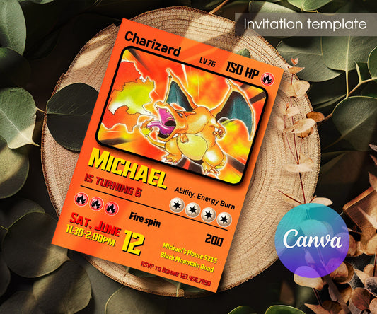 Charizard Pokemon Anime customizable invitation template | Share or Print | DB860