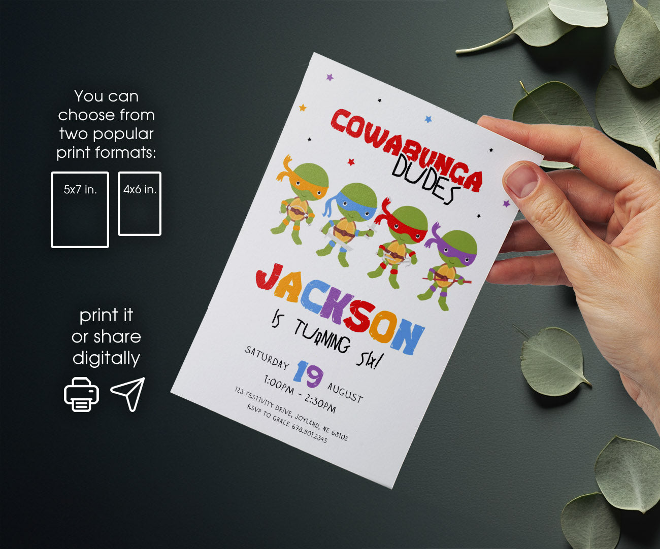 Teenage Mutant Ninja Turtles customizable invitation template | Share or Print | boy | DL043
