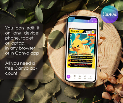 Pokemon Pikachu customizable invitation template | Share or Print | VQ709