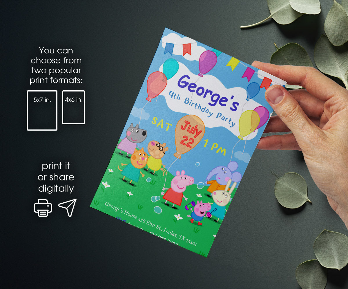 Peppa Pig customizable invitation template | Share or Print | girl | OU490
