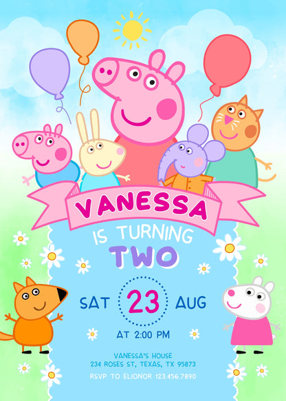 Peppa Pig customizable invitation template | Share or Print | girl | LY164