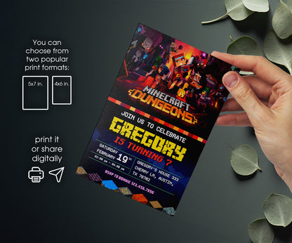 Minecraft Gamer customizable invitation template | Share or Print | LJ413