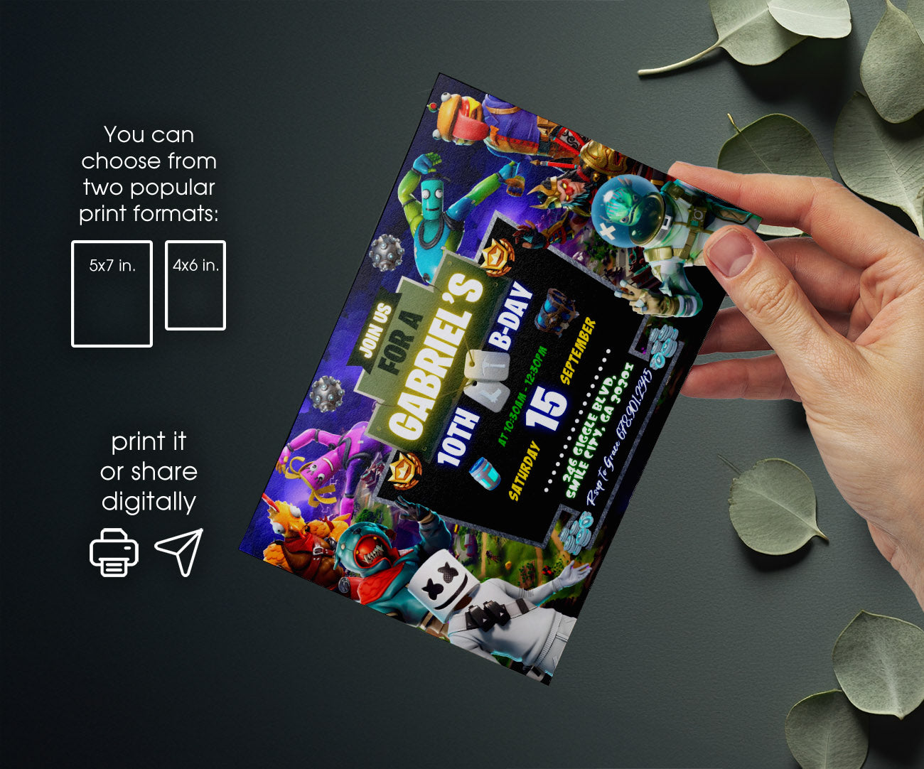Fortnite Gamer customizable invitation template | Share or Print | boy | SD641