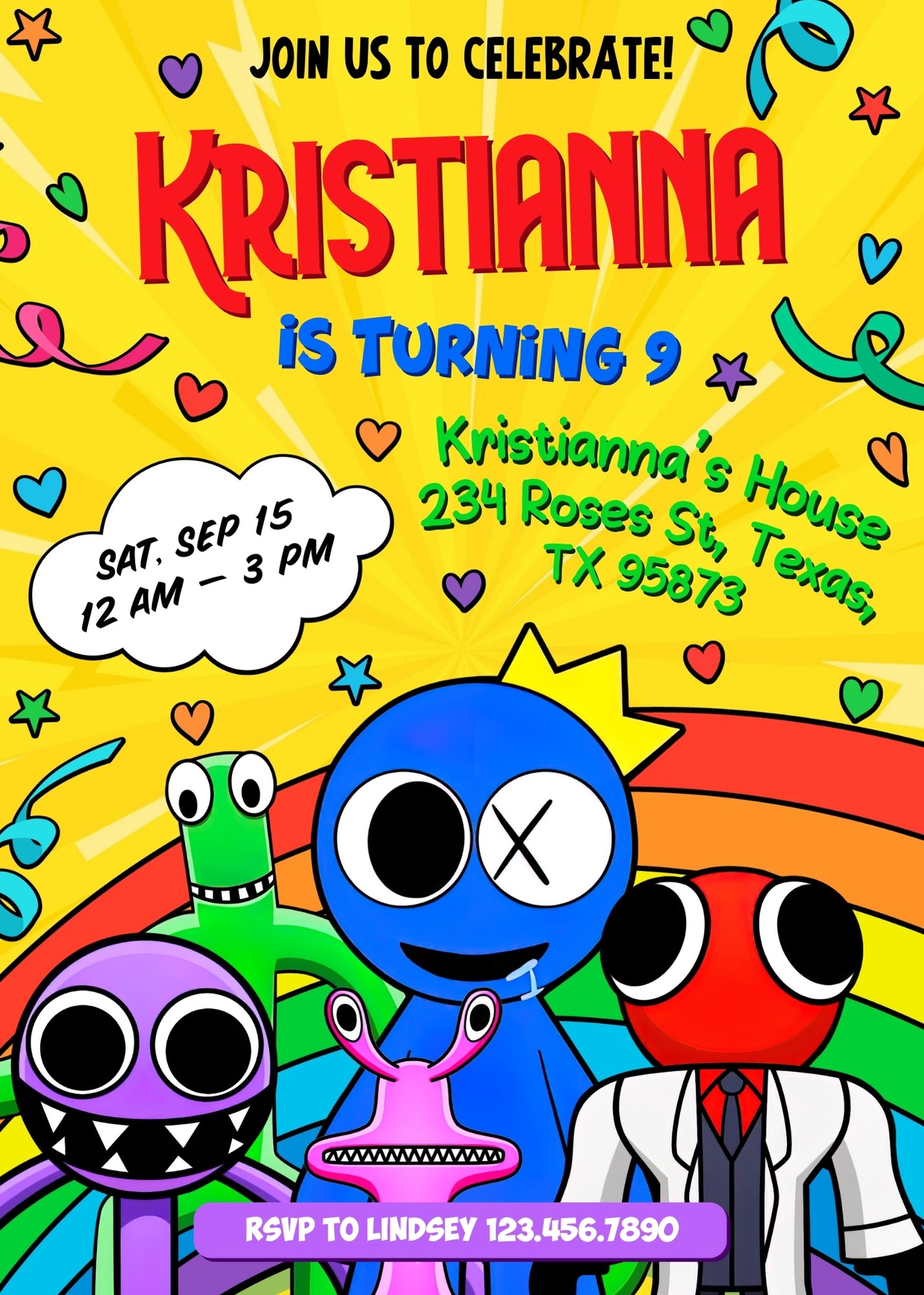 Rainbow Friends customizable invitation template | Share or Print | PB843