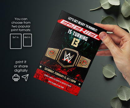 Wrestling WWE WrestleMania customizable invitation template | Share or Print | boy | PH999