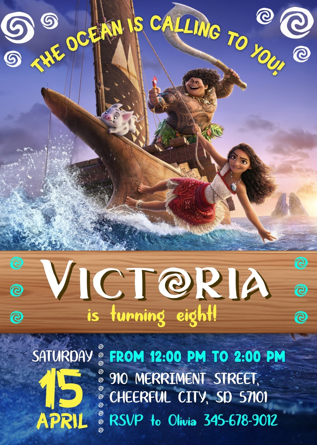 Moana Princess customizable invitation template | Share or Print | girl | WV788