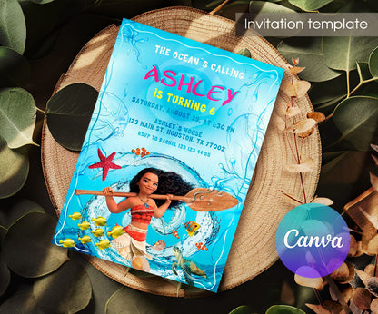 Moana Princess customizable invitation template | Share or Print | girl | AI297