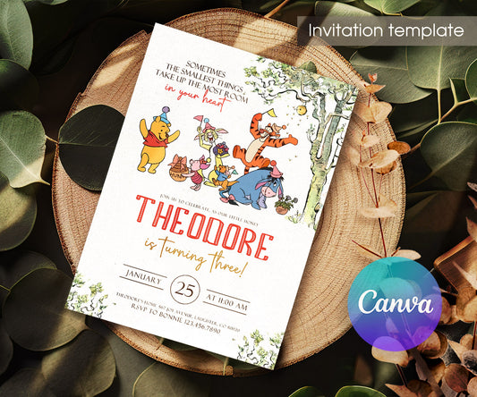 Winnie the Pooh customizable invitation template | Share or Print | TL935