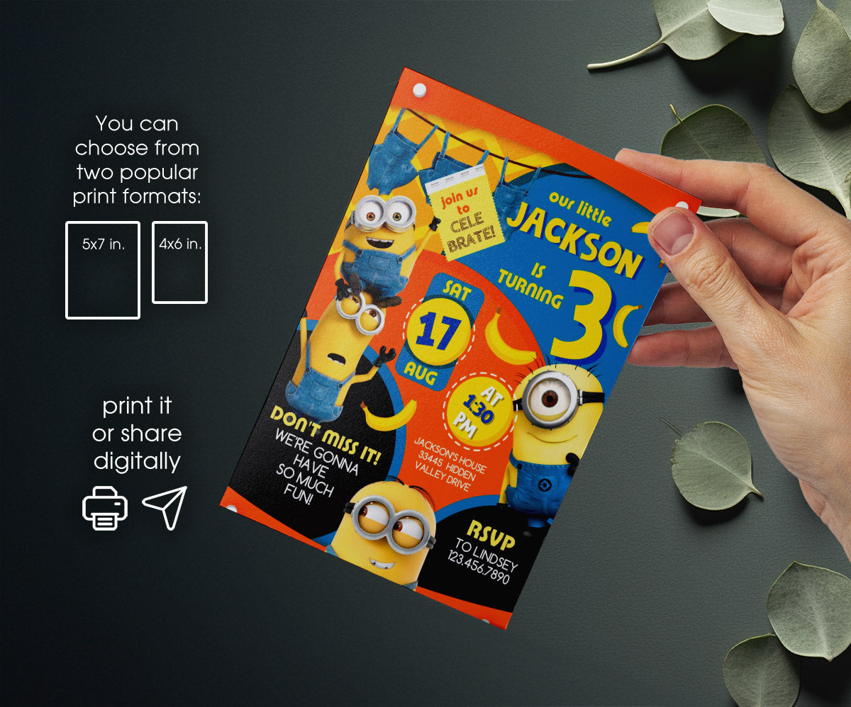 Minions Despicable Me customizable invitation template | Share or Print | OH336