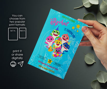 Baby Shark customizable invitation template | Share or Print | ZV379