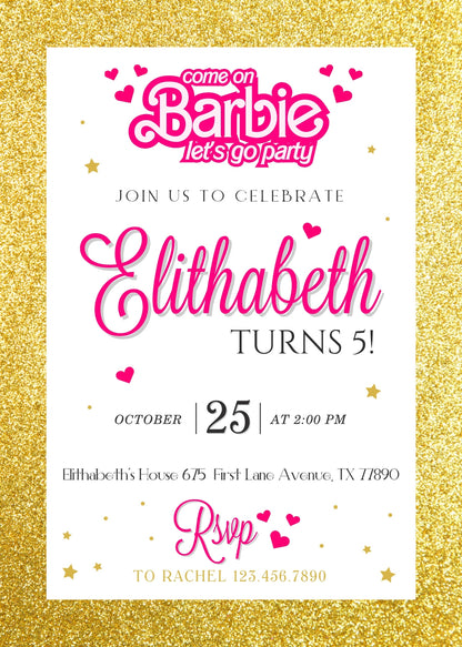 Barbie Pink customizable invitation template | Share or Print | girl | AX085