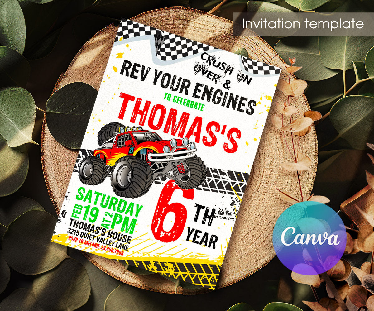 Monster Truck customizable invitation template | Share or Print | boy | MQ854