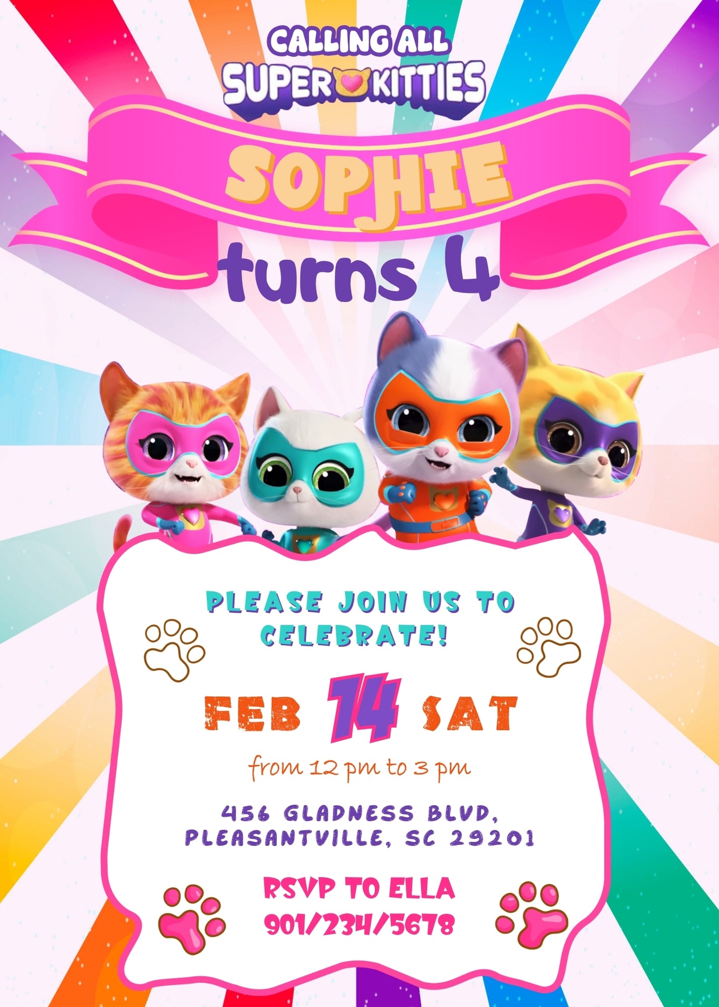 SuperKitties customizable invitation template | Share or Print | HC343