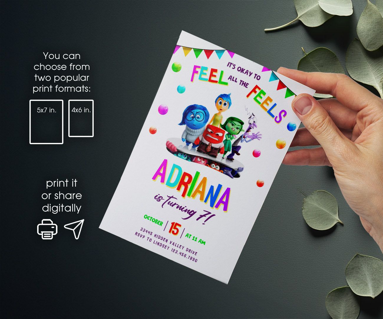 Inside Out 2 customizable invitation template | Share or Print | DP153