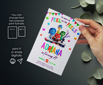 Inside Out 2 customizable invitation template | Share or Print | DP153