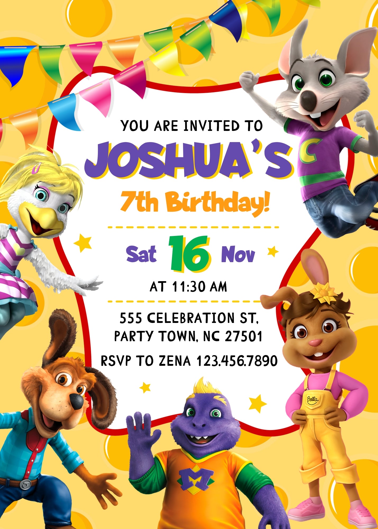 Chuck E. Cheese customizable invitation template | Share or Print | QU709
