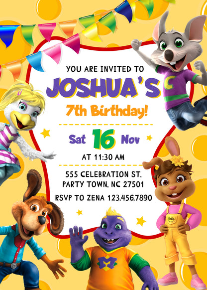 Chuck E. Cheese customizable invitation template | Share or Print | QU709
