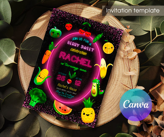 Hey Bear Sensory Dancing Fruits customizable invitation template | Share or Print | AI990