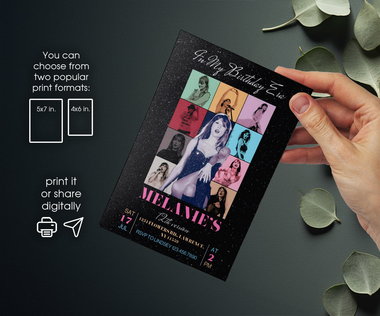 Taylor Swift Eras Tour customizable invitation template | Share or Print | girl | DN329