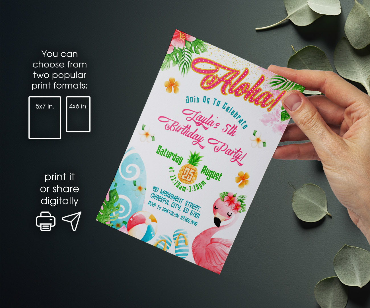 Aloha Luau Party customizable invitation template | Share or Print | girl | ZU850